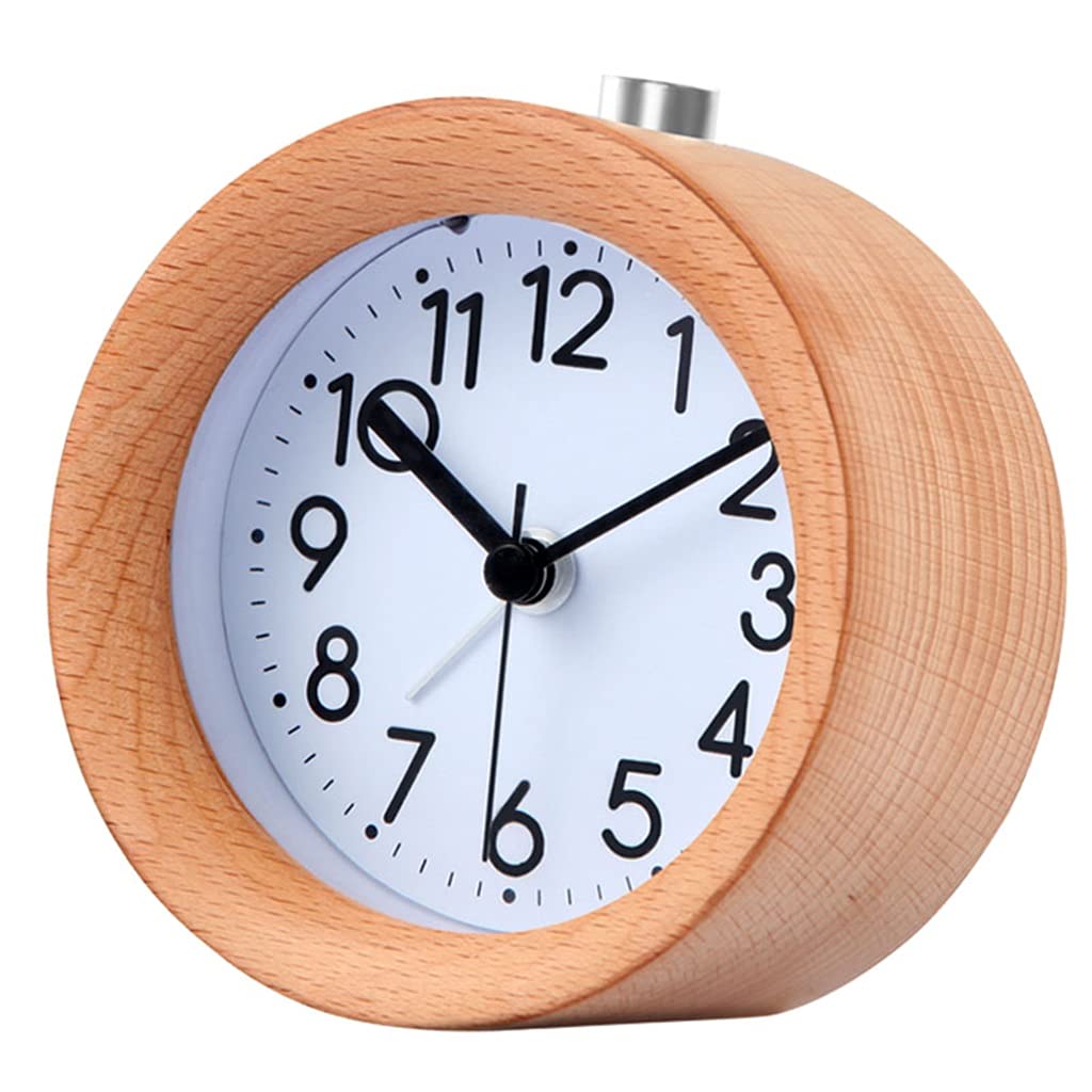 Hrwly D Wooden Clock Snooze Bedside Alarm Roun Needle Backlit Esktop Mute(D)
