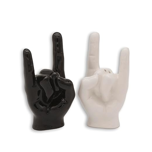 Winkee Rocks - Rock Hand Salt & Pepper Shaker aus Keramik I Die rockigen Gewürz Streuer in Metal Hand Optik I Kreative Deko für Deine Küche