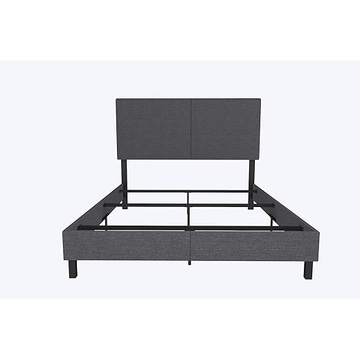 DHP Janford Upholstered Platform Bed with Modern Vertical Stitching on Rectangular Headboard, Full, Gray Linen
