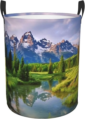 Cesta circular con estampado de parque nacional, impermeable, cesta organizadora de lavandería, con asas, para ropa, juguetes, tamaño mediano