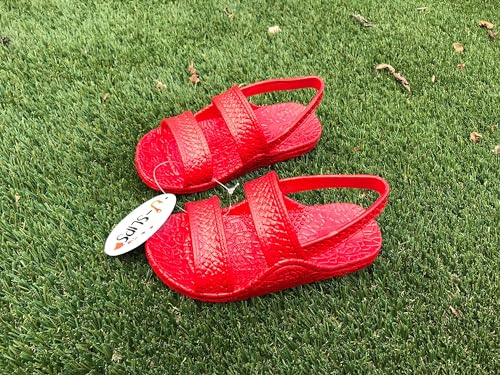 Image of J-Slips Toddler Sandals with Back Strap - Comfortable Boys and Girls Jesus Jandals for Beach and Summer - Waterproof Hawaiian Slides in 12 Colors, Sandalias (Red, Tdl 7)