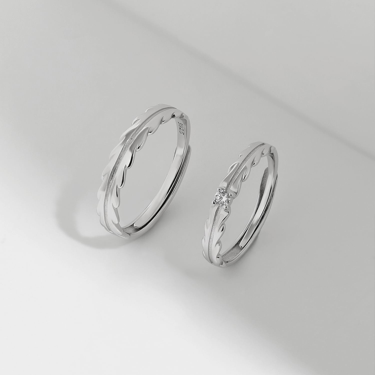 Meissa Sterling Silver 2 Pcs Matching Rings for Couples Fashion Couple Rings Set Wide Wedding Bands for Men and Women Promise Rings Travel Engagement Rings Non Tarnish