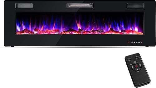 COSTWAY Chimenea eléctrica ultrafina de 60 pulgadas, 750 W/1500 W, chimenea eléctrica empotrada y montada en la pared con control remoto,