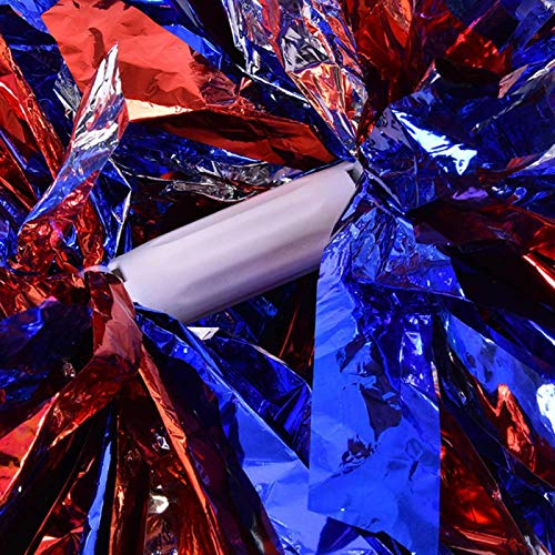 1 Pair Cheerleader Poms, Handheld Dance Party School Sports Competition Poms Pompoms(Silver+Red+Blue), Silver + red + blue - Image 3