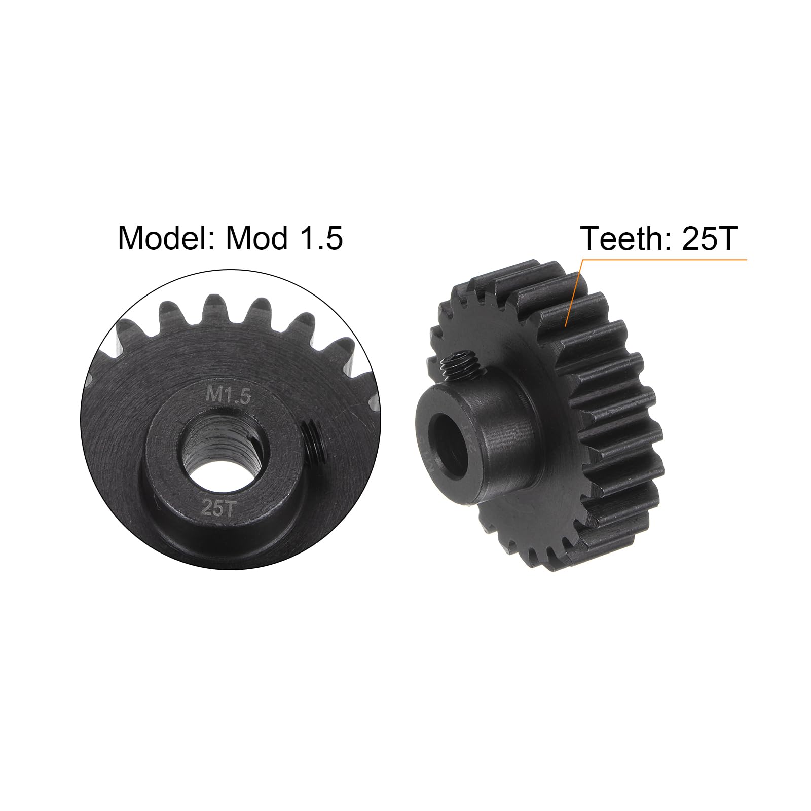 QUARKZMAN Ensemble de Pignons Mod 1.5 pour Engrenage de 8 mm d'Arbre de Moteur, 24T 25T, en Acier Trempé pour Voiture RC (2 Pièces)