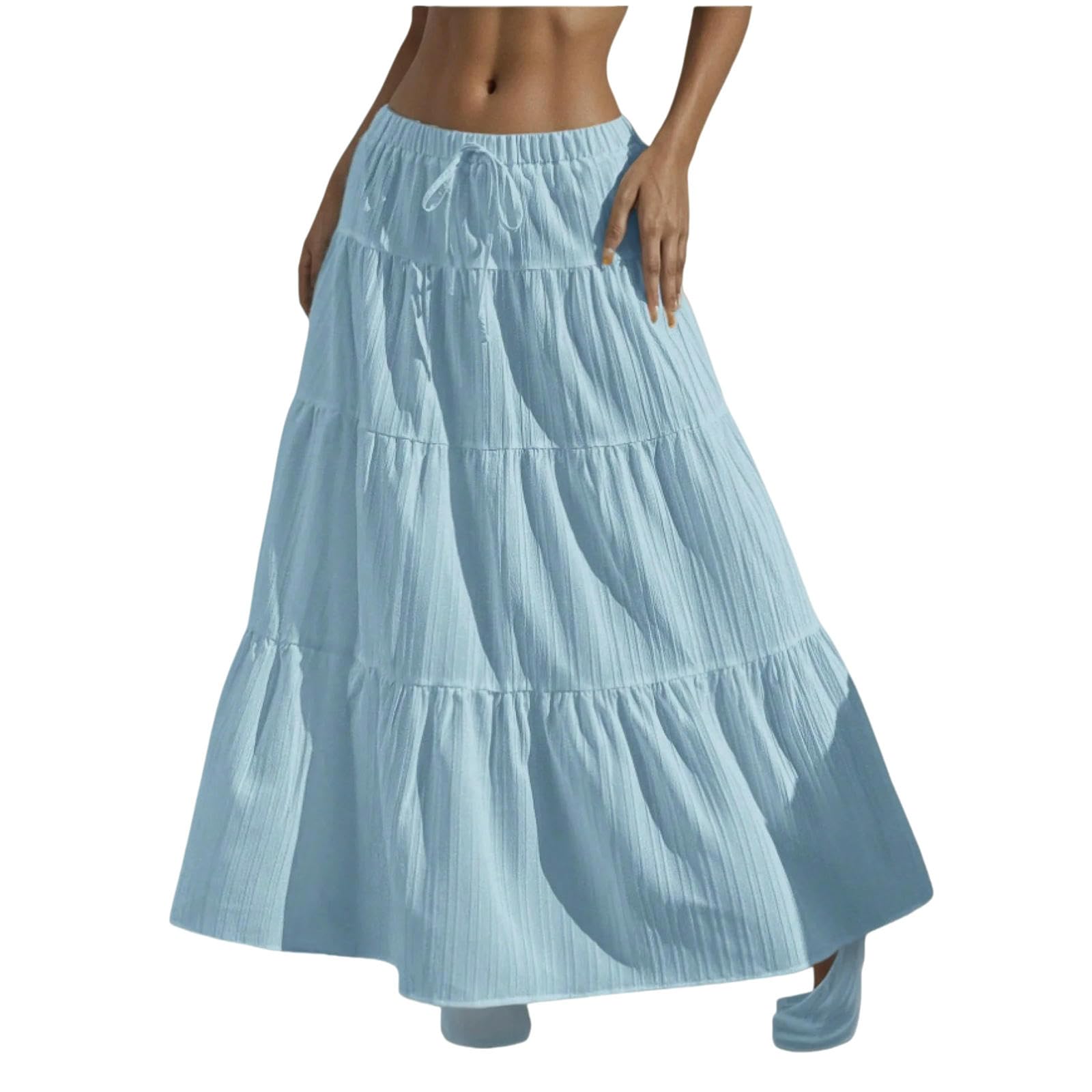 Langer Rock Damen Damenprodukt, Weißer Midirock Mit Schnürung, Großer Schwung, Lockerer Für Damen, Sommer-himmelblau-XL