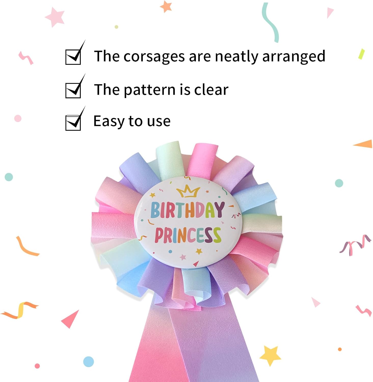 Birthday Princess Badge Pin – Colorful Award Ribbon for Women & Girls, Happy Birthday Button Pin, Princess Theme Party Decorations image 3