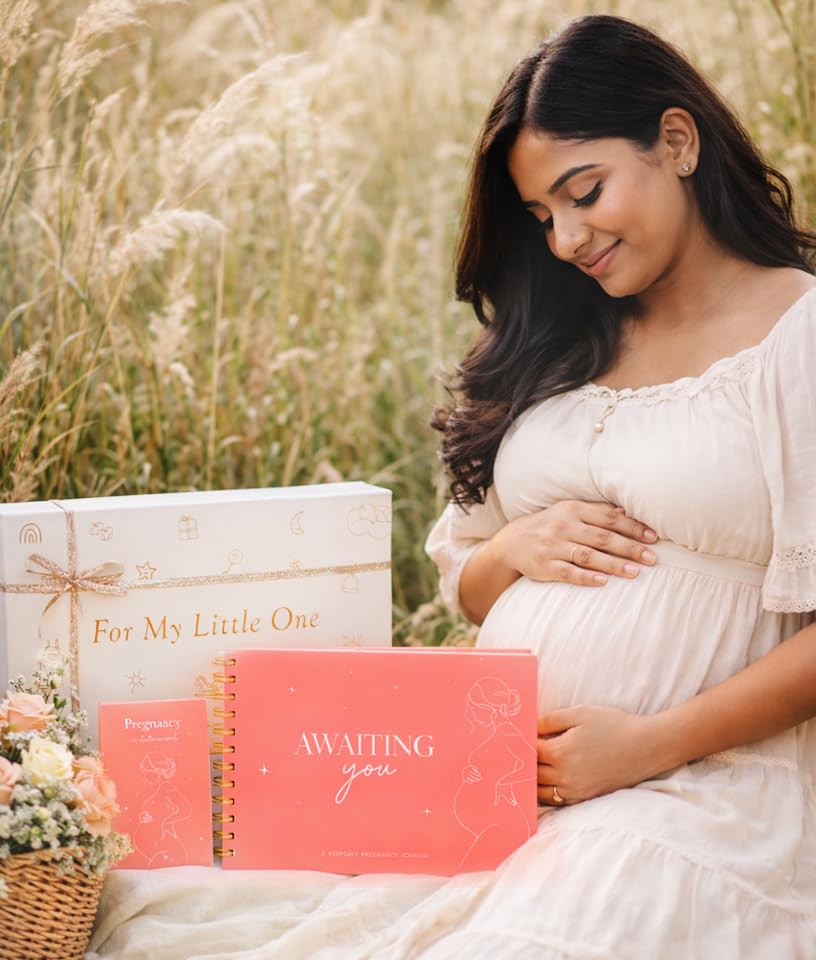 Image of Chaarpaai Pregnancy Journal for Pregnant Women | Awaiting You Pregnancy Planner | 27 Milestone Cards with 100 GSM Pages | Journal for Expecting Moms with Keepsake Box (Pink)