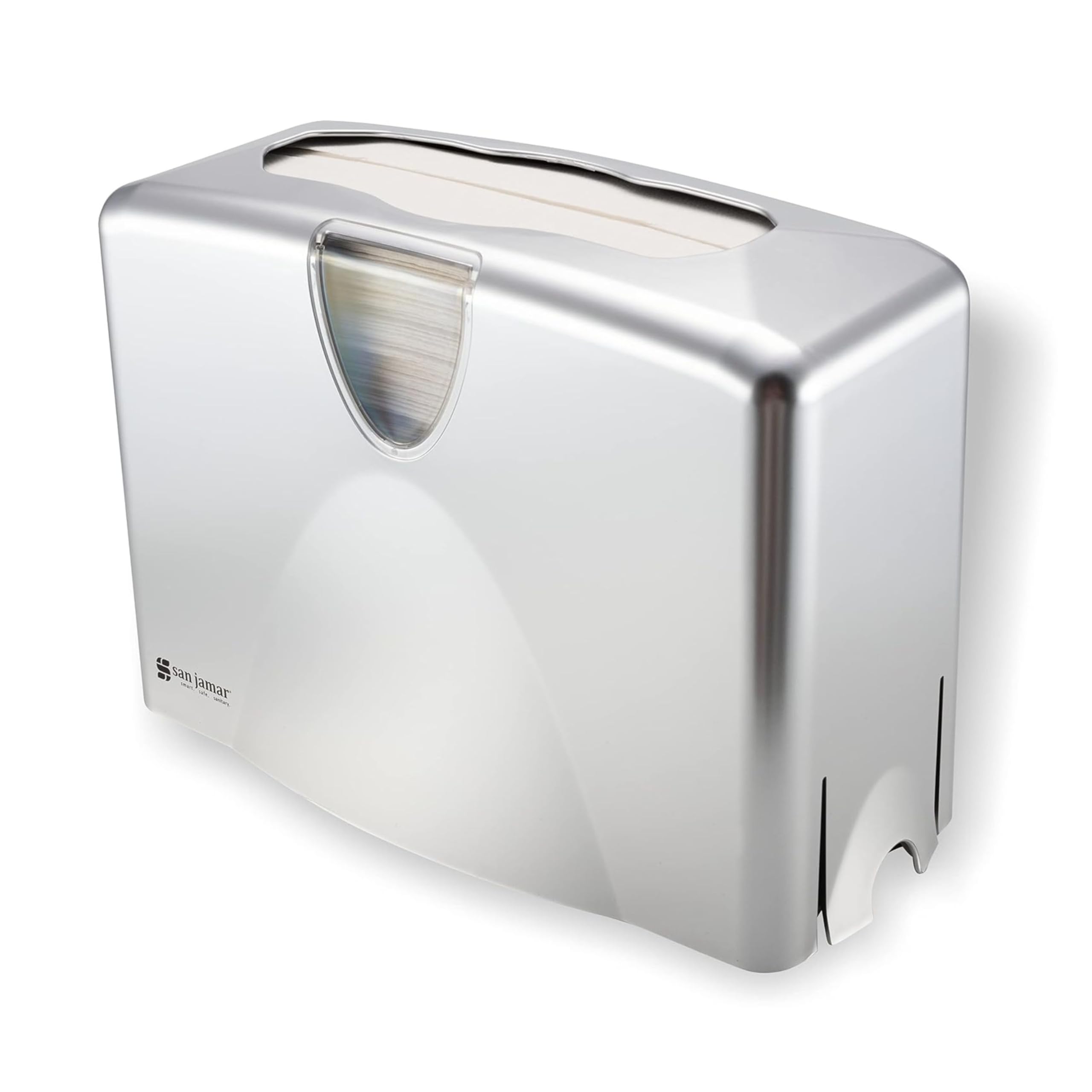 San Jamar Paper Towel Dispenser – Holds 300 C-Fold Or 500 Multifold Towels, Key Lock, Wall Mount, Silver