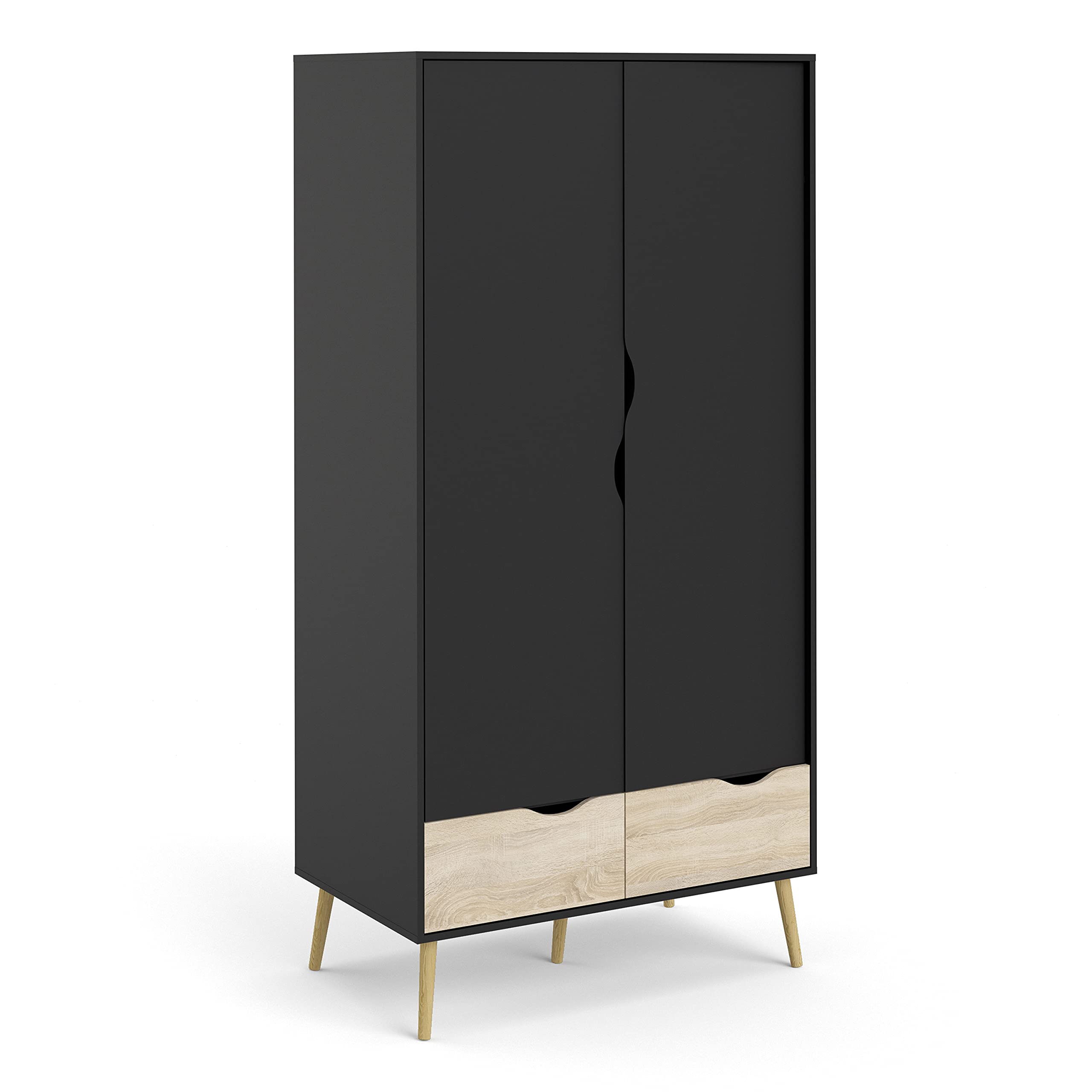 Furniture To Go | Oslo Wardrobe - 2 Doors 2 Drawers in Black and Oak