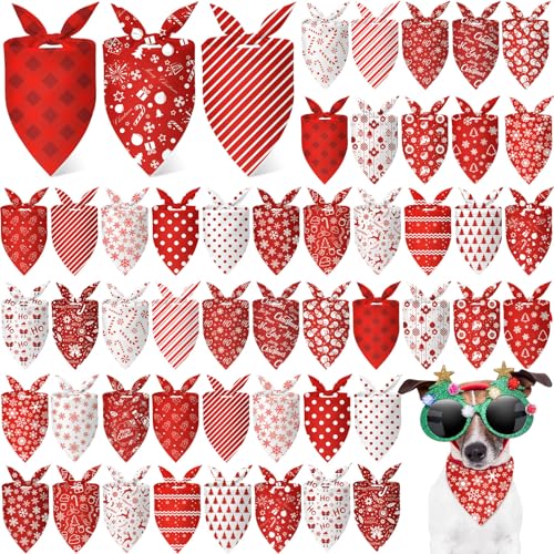 Image of Abbylike 50 Pcs White and Red Dog Bandanas Bulk Polka Dots Stripes Snowflake Bandanas for Dog Triangle Kerchief Bibs Scarf for Pet Party Costume Photo Props Accessories, 25 Styles (25.6 x 17.7 x 17.7)