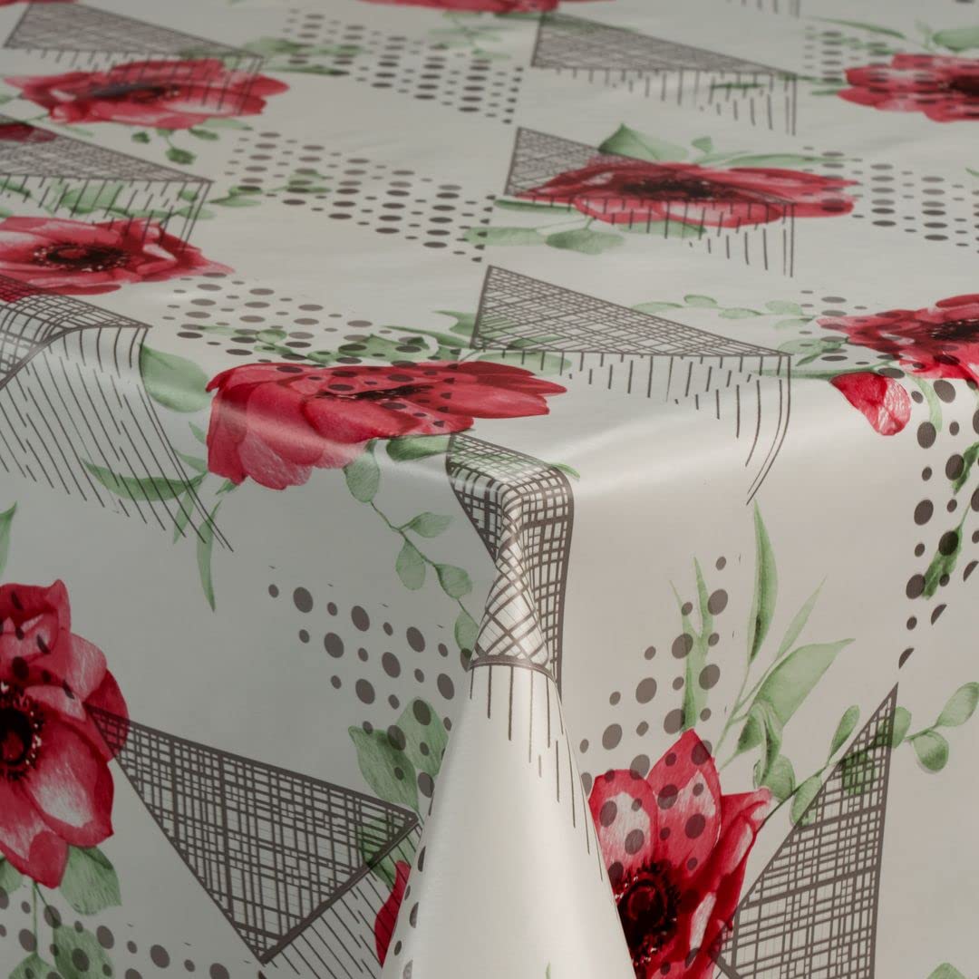 laro Wachstuch-Tischdecke Abwaschbar Wachstischdecke PVC Plastik-Tischdecken Eckig Meterware Abwischbar, Muster:Rose Rot Braun, Größe:140x500