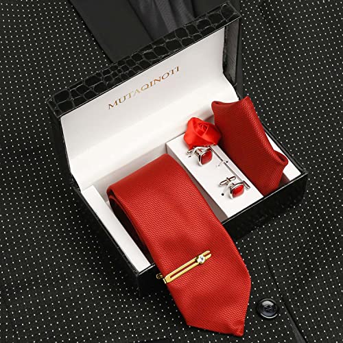 Image of MUTAQINOTI Mens Woven Premium Silk Necktie Suit Accessories Set With Pocket Square Cufflinks Brooch Golden Tie Pin (TEGP2)