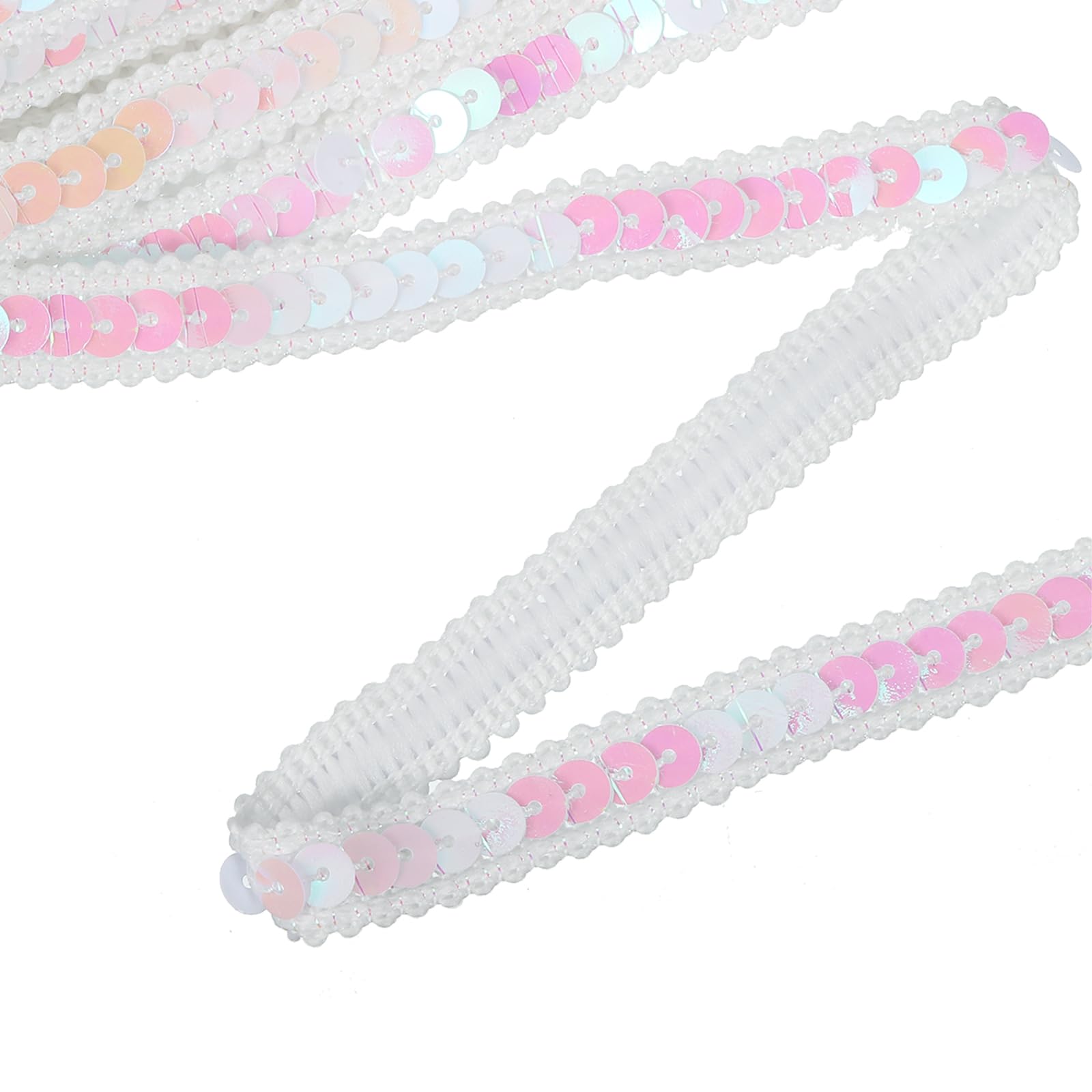 sourcing map 5.5 Yard Sequins Trim Ribbon 0.5 Inch Sequin Gimp Braid Trim Spangle Flat Sequins Paillette Fabric Flat Trims Strips for Crafts Sewing Clothes Home Party Decoration, Colored White