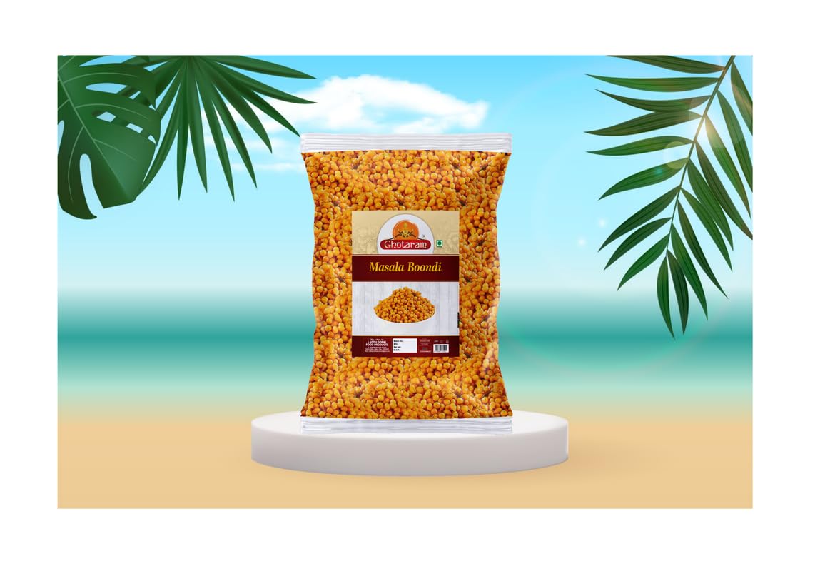Ghotaram Aslee Marwadi Tikhi Boondi Charkhi Boondi Raita Boondi Snacks Masala Bundi Spicy & Crunchy Snacks, Organic Masala Boondi for Raita Dahi Bhalla, Dahi Papdi Chaat Nukti-300g*1Pack image 4