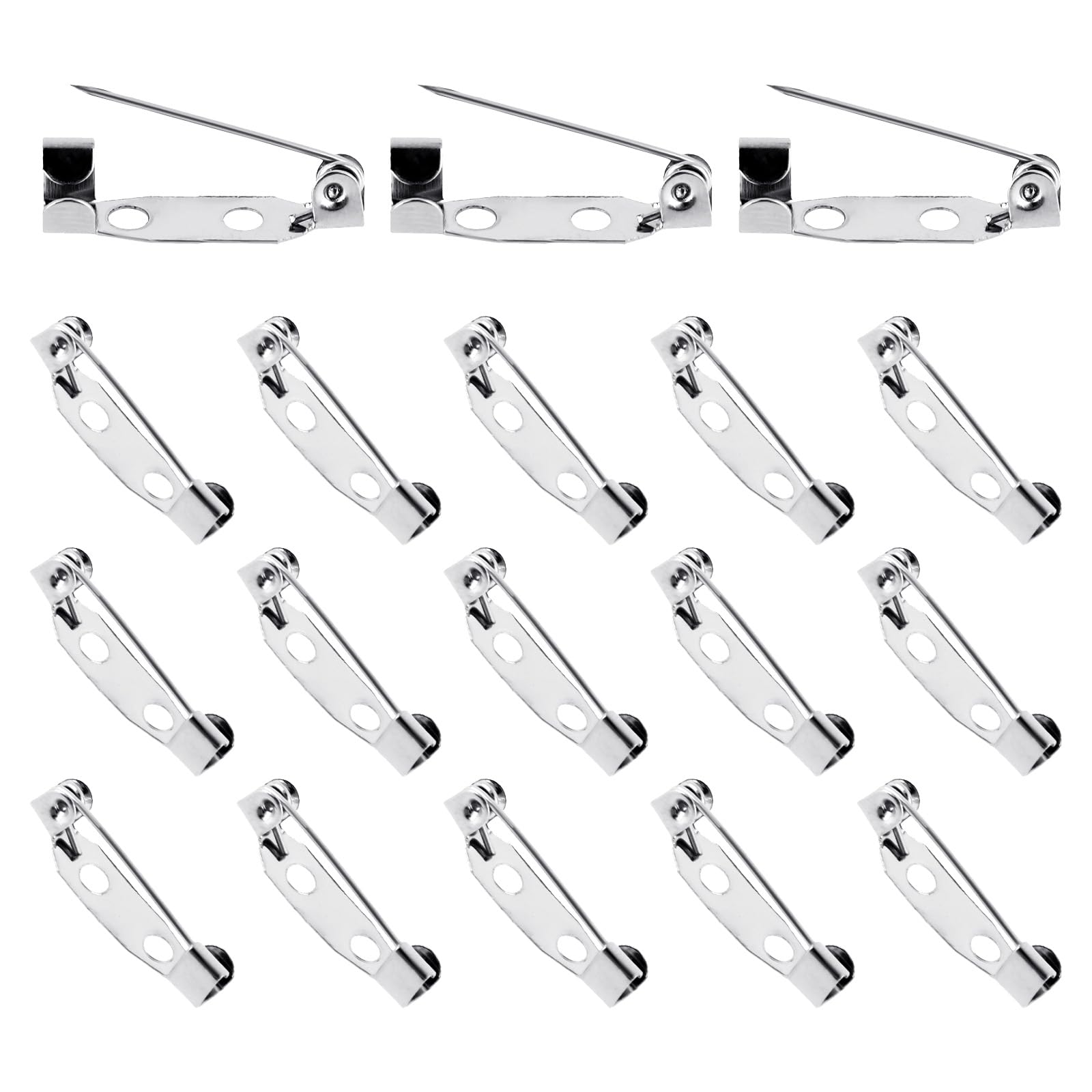 Bremorou120PCS Pin Backs, Bar Pins Backs Safety Clasp, Brooch Pin Backs, Silver Brooch Clasp Pins Jewelry Pins Brooch Pin Badge Backs with Holes for DIY Craft Wedding Name Tags Jewelry Accessories (20mm)