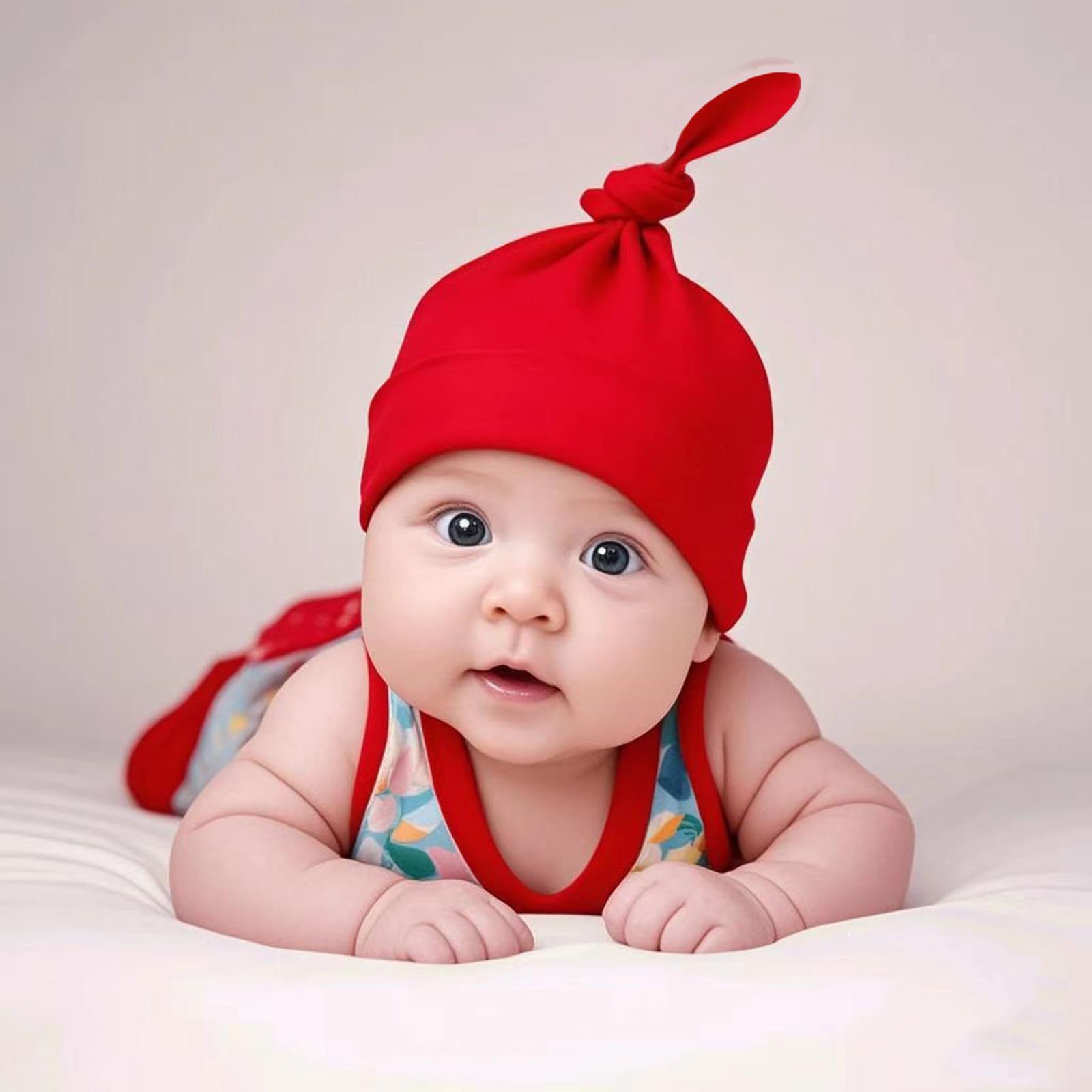 Wxllzlife Newborn Hat and Mittens Soft Newborn Hats for Girls and Boys Set Cute Baby Girl Caps 0-6 Months Red