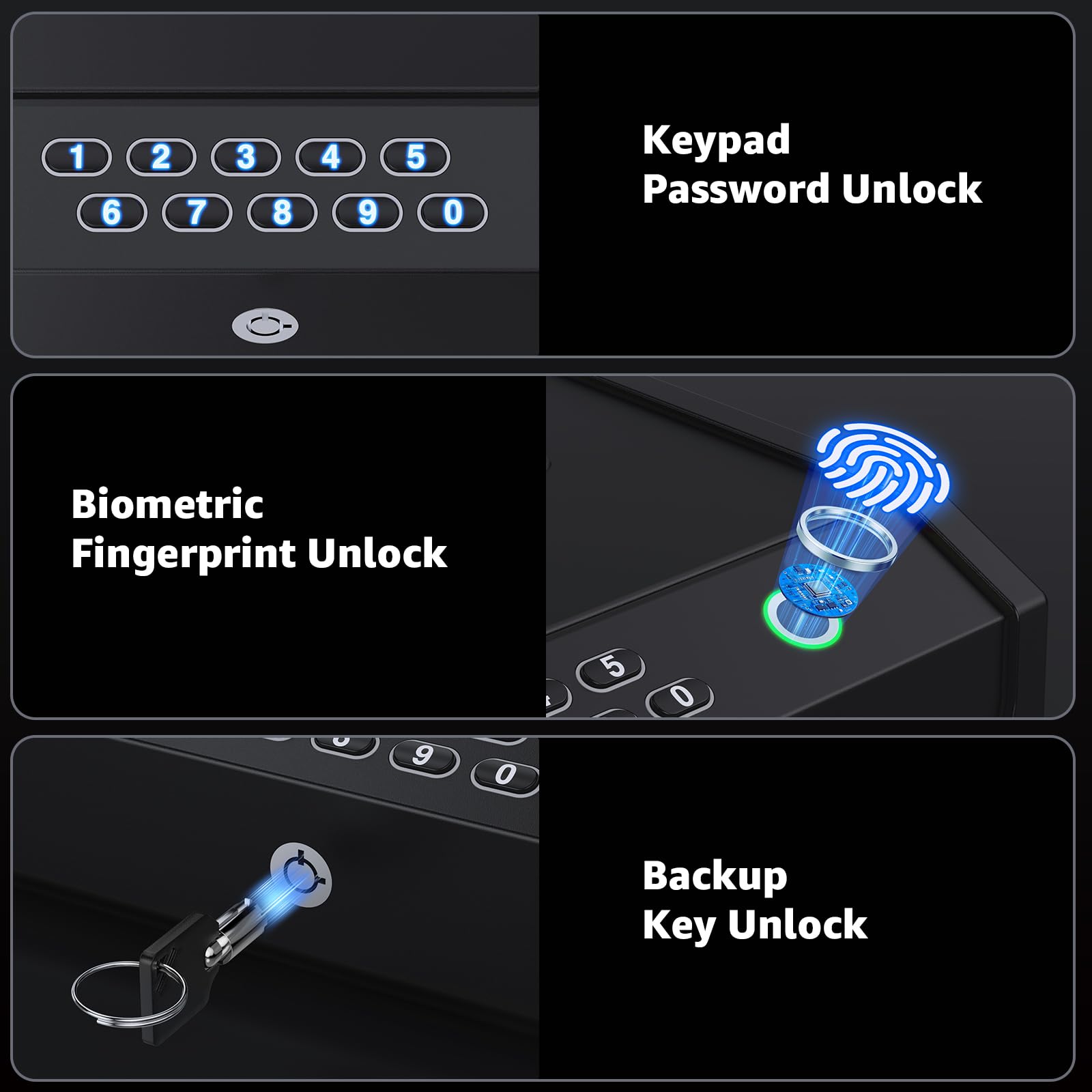 Casseforti per Armi, Cassaforte Biometrica per Pistola con Display LCD di Temperatura e Umidità, Porta USB, Cassaforte per Armi a 3 Vie di Accesso Rapido con Impronta Digitale per Comodino o