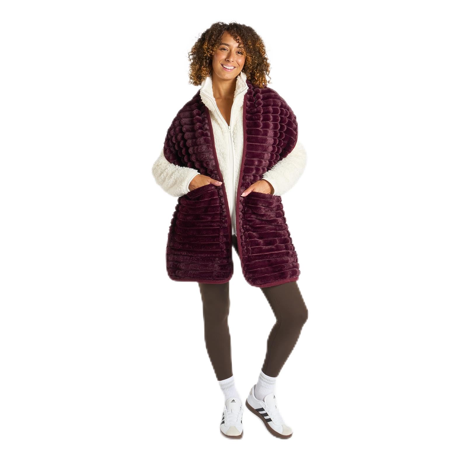 OHS Long Scarf with Pockets Ribbed Fleece Super Soft Hand Neck Warmer Oversized Scarf for Women Winter Warm Shawl Wraps Ladies Scarves Gifts for Women, Burgundy