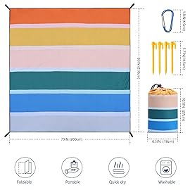 WIWIGO Beach Blanket Waterproof Sandproof Beach Mat 79 X 83/10\'x9\'for 2-8 Adults Quick Drying Outdoor Picnic Mat Beach Accessories for Travel, Camping, Hiking