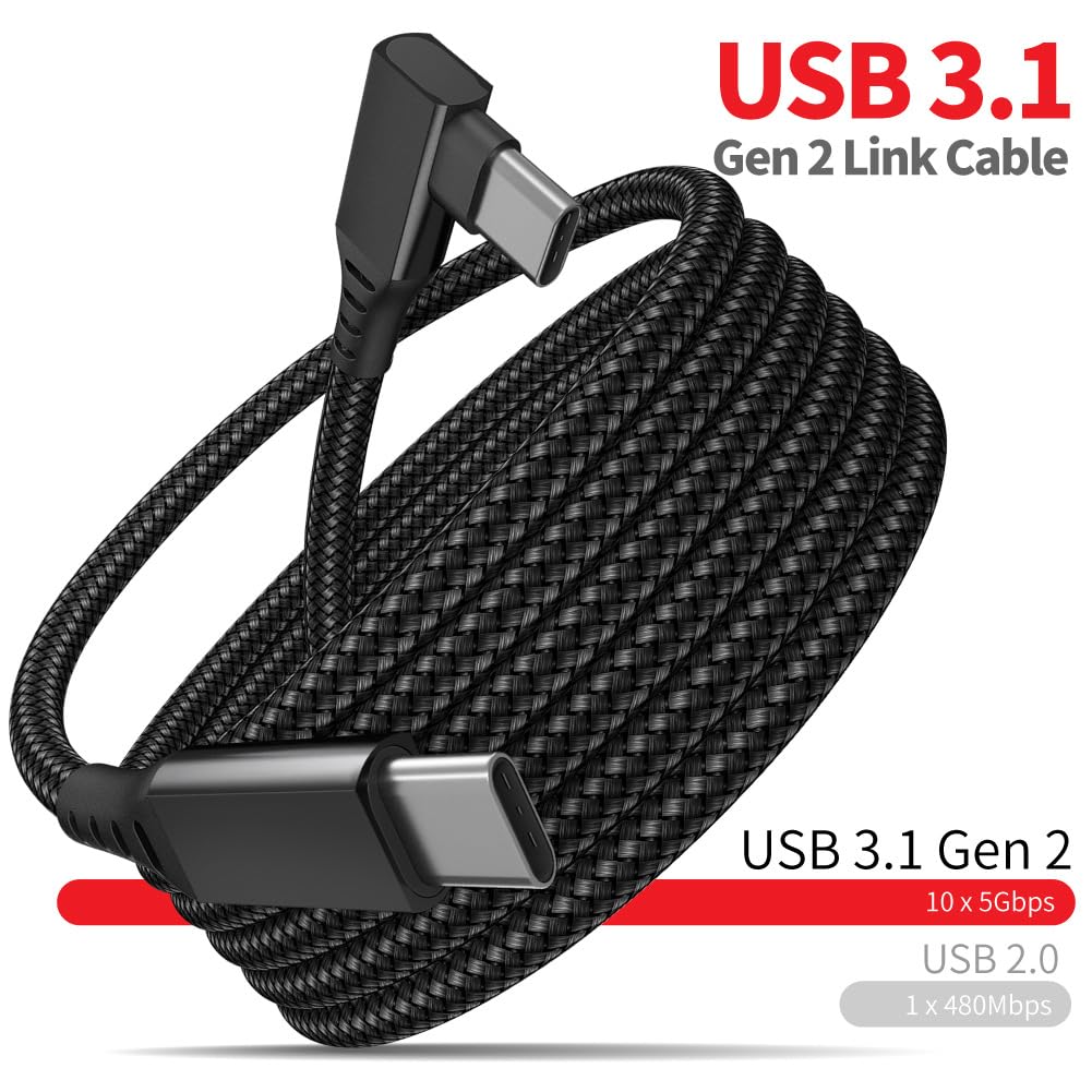 Reagle Kabel Kątowy 5M do Oculus Link SteamVR Meta Quest 2 3 3S Pico USB C USB C 10 Gb/s USB 3.2 Gen 2 3A Wtyczka Nylonowy Oplot