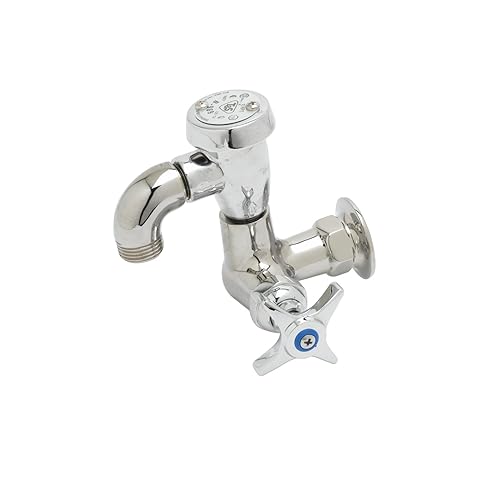 T&S Brass B-2301 Sill Faucet, Agujero único, Disyuntor de vacío, Salida de rosca de manguera de 34 pulgadas, cromo pulido