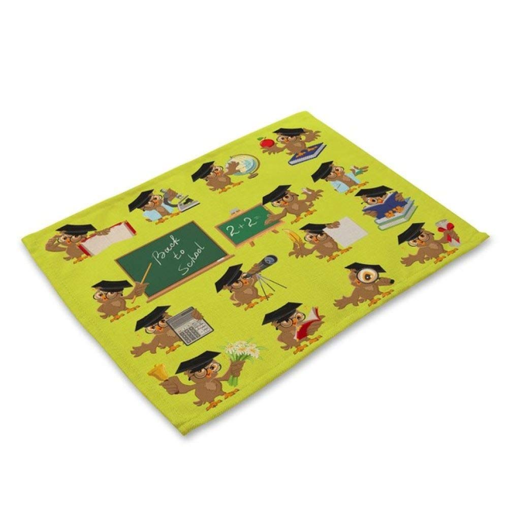 Lonfenner Table Mat,Owl Teacher Printing Placemats,Placemats And Coasters,Table Placemats,Heat Resistant Heat Insulation Non-Slip Washable Dinner Mats For Kitchen And Dining Room,Banquet Style{6pcs}