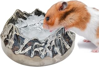 kathson Hamster Feeding Bowl and Water Bowl, Mountain Design Glass Water Bowl, Pygmy Rat Syrian Hamster Gerbil Or Similar Size Small Animal Feeding Bowl (Smoke Grey)