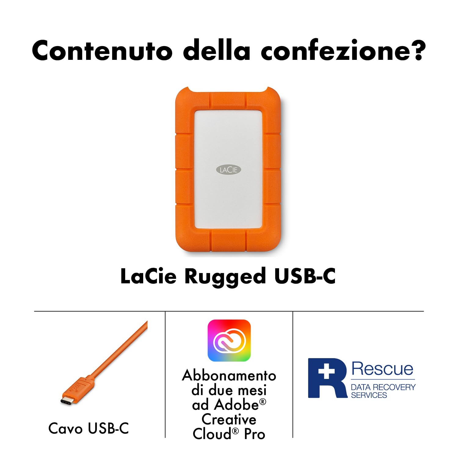 LaCie Rugged USB-C 1TB Hard Disk Esterno Portatile Resistente a Cadute PC Mac iPad iPhone Data Rescue