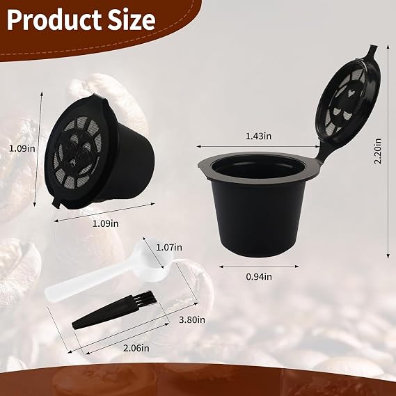 Refillable Coffee Capsules for Nespresso, Pack of 6 Refillable Capsules Reusable Capsule Coffee Capsules Refillable Capsule for Nespresso with Coffee Spoon with Brush