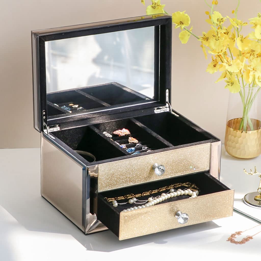 Schmucketui Schmuckschatulle Schmuckdisplay Aufbewahrung Schmuckschatulle 2-lagiger Schmuck-Organizer mit Schubladen, Elegante große Schmuckschatullen für Frauen und Mädchen als Geschenk,