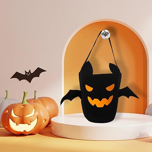 Miniatura 6 de Cubo de Halloween para truco o trato para niños, cesta espeluznante de murciélagos y caramelos, multiusos, portátil, reutilizable, cubo de golosinas