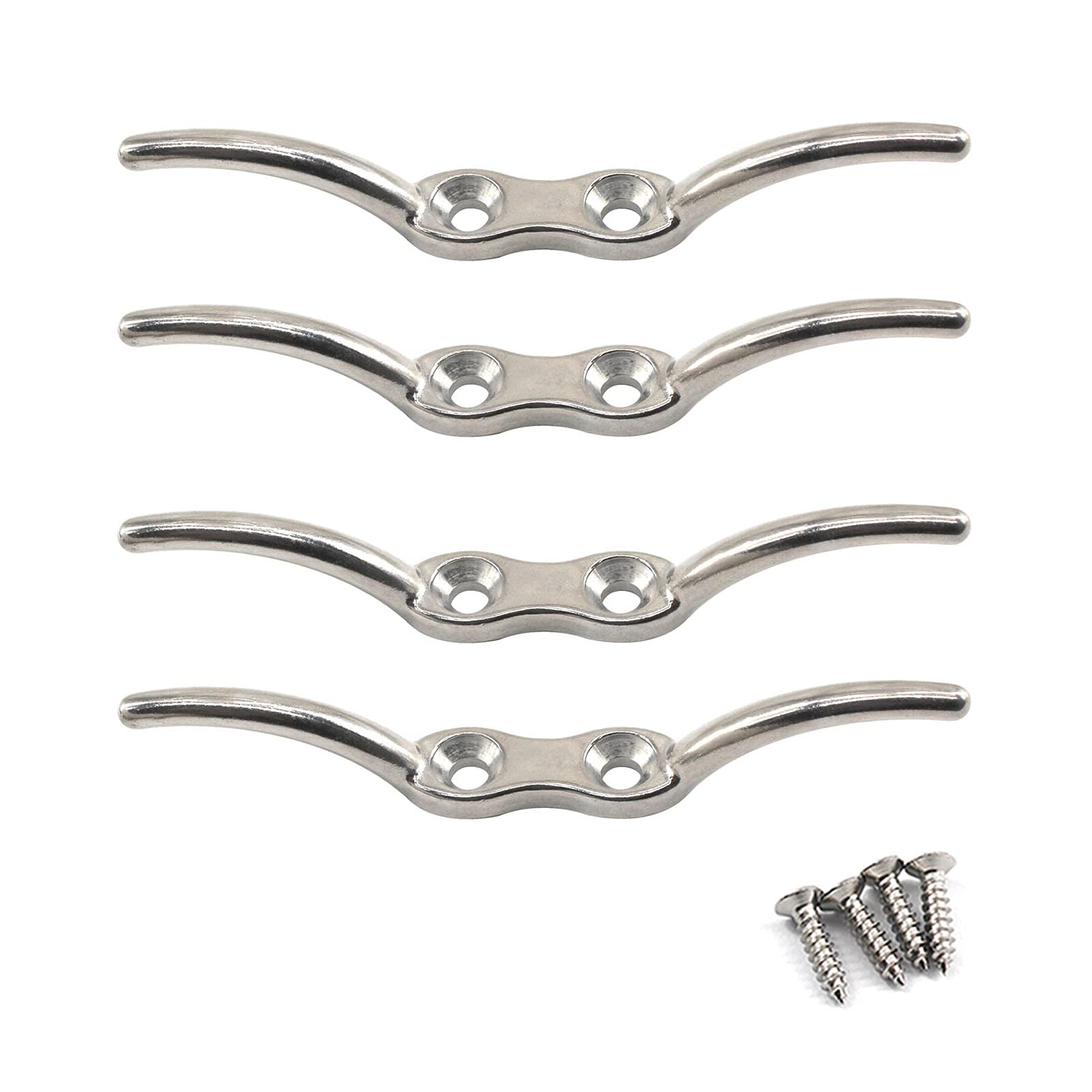 Zerniple 4" 316 Stainless Steel Flagpole Rope Cleat Hook Cord Hook With Screws (Pack Of 4)