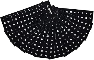 PONERIR 10 Pieces Universal English Keyboard Stickers Replacement Typing Keyboard Skin Black Background White Large Lettering Computer Laptop Desktop Keyboards