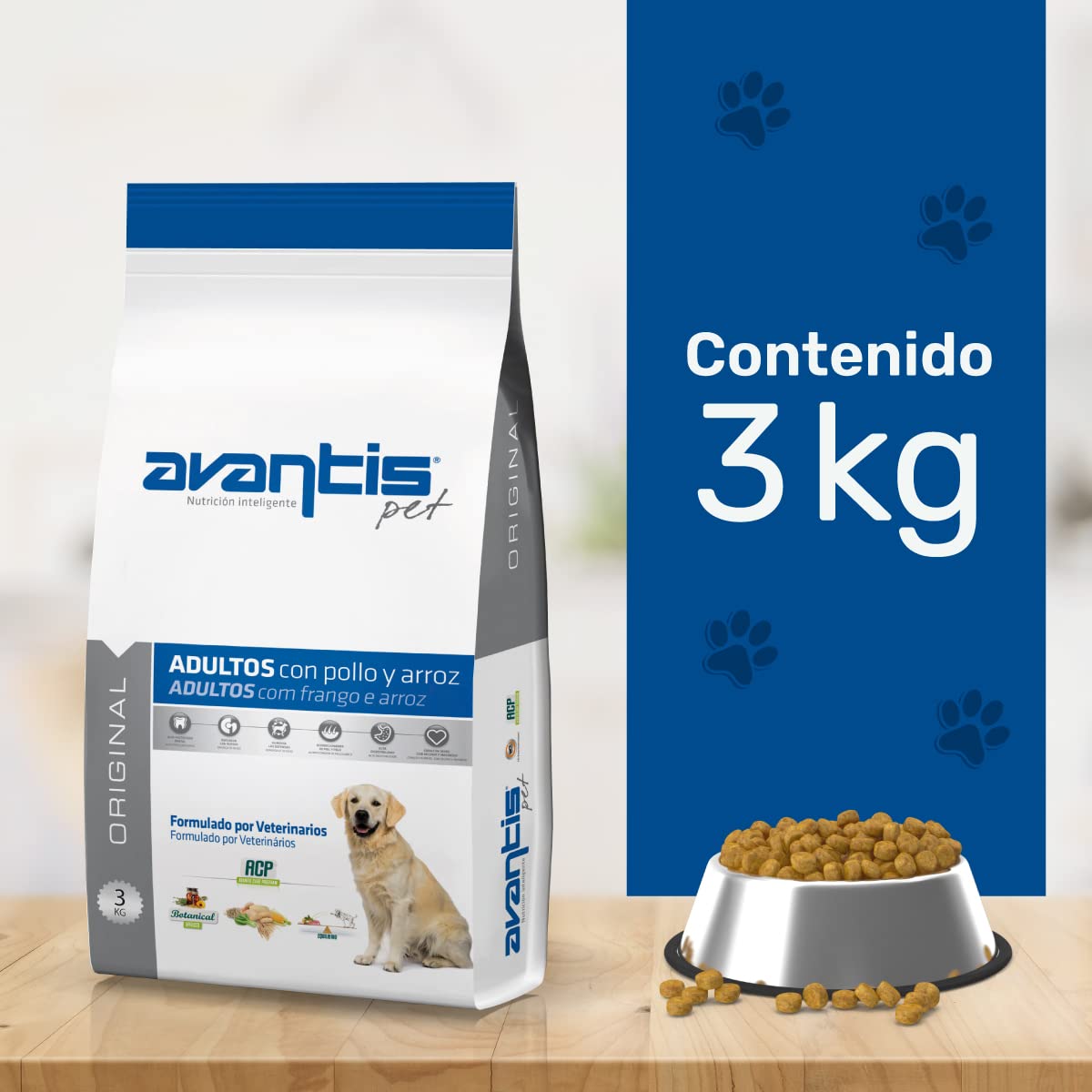 Avantis Pet Original - Cibo per cani adulti di razza media e grande - 3 kg - Cibo 100% completo ed equilibrato - Altamente nutrizionale con pollo e riso