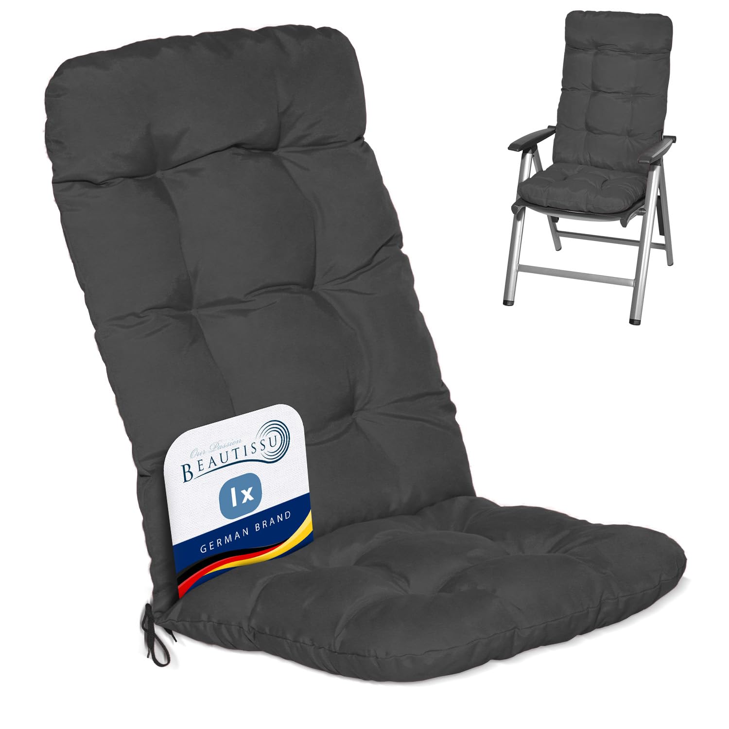 Beautissu Highback Garden Chair Cushions Set 120x50x8 cm - Anthracite Outdoor Seat Cushions for Garden Chairs with Backs Pillows for Recliner Patio Sunbed Bench - Flair HL — image 1