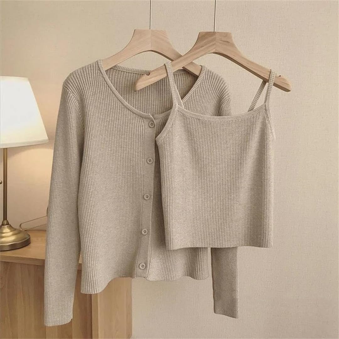 Einreihiges Damen-Tanktop und Strickjacke, zweiteiliges Set