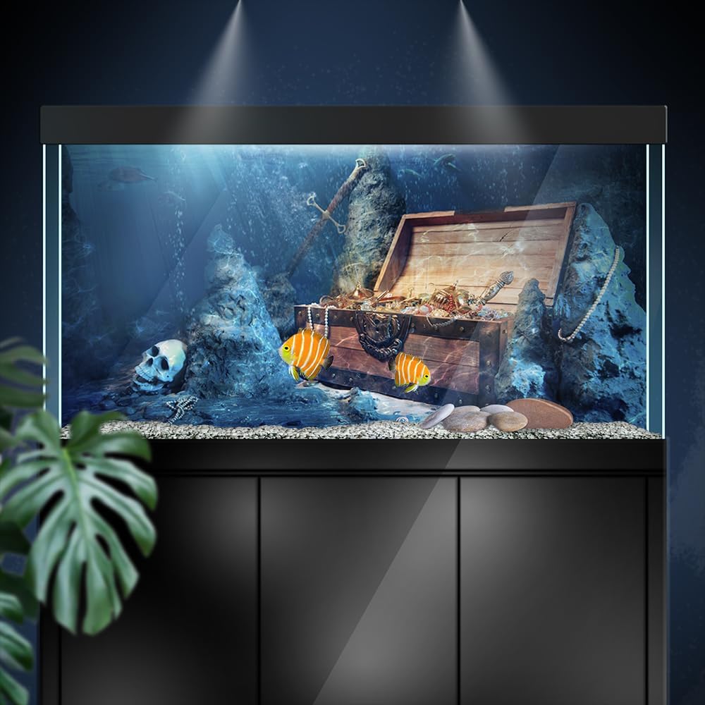Aquarium Background Stickers - Underwater Treasure Chest Jewelry - Fish Tank Reptile Terrarium Decor Poster (120 x 60 cm / (47.2 x 23.6 inches))