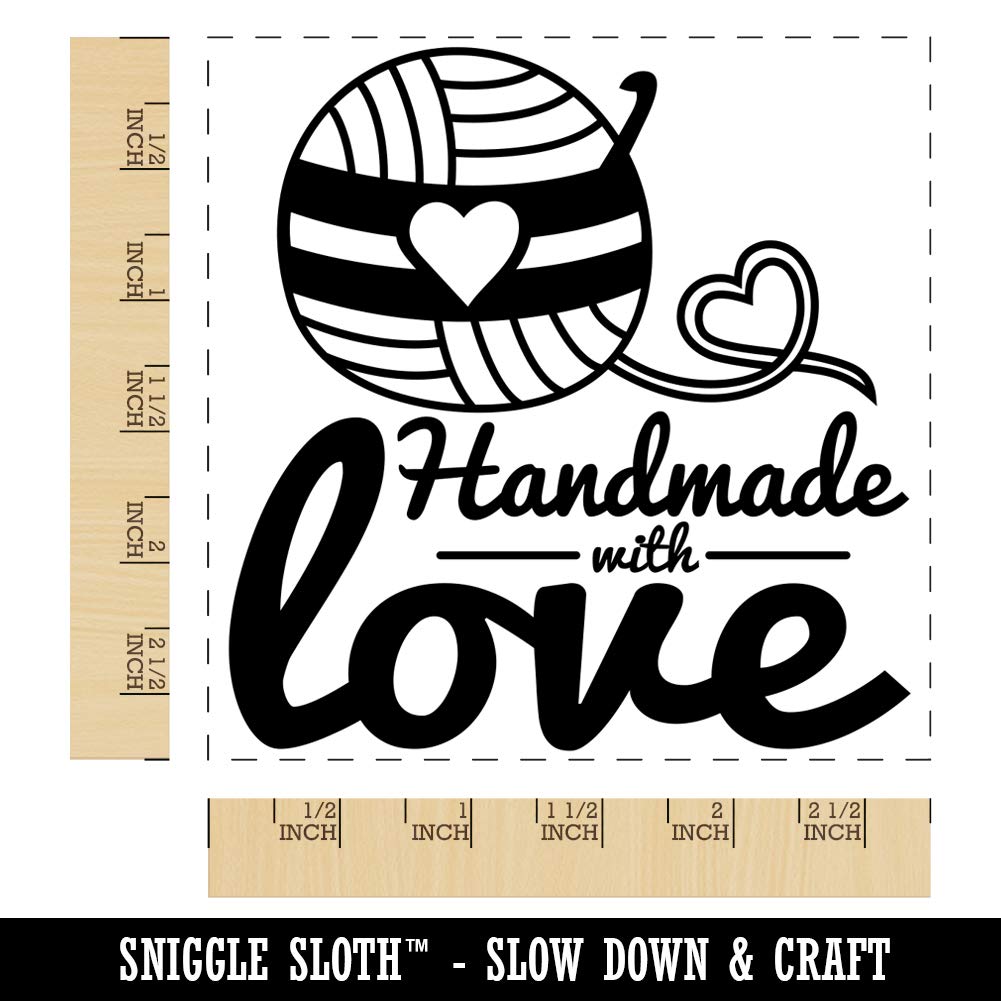 Handmade with Love Crochet Yarn Square Rubber Stamp for Stamping Crafting - 2.75in Large
