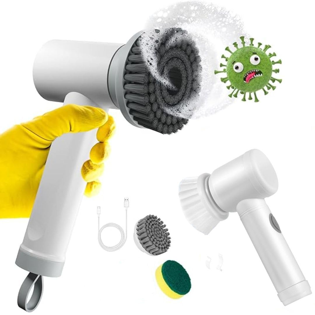 CzarX Electric Cleaning Brush | New & Improved | Multifunctional 5 in 1 | High-Torque Scrubber | Cordless | For Kitchen & Bathroom Cleaning | With 5 heads and Polisher | Waterproof | Festival Cleaning
