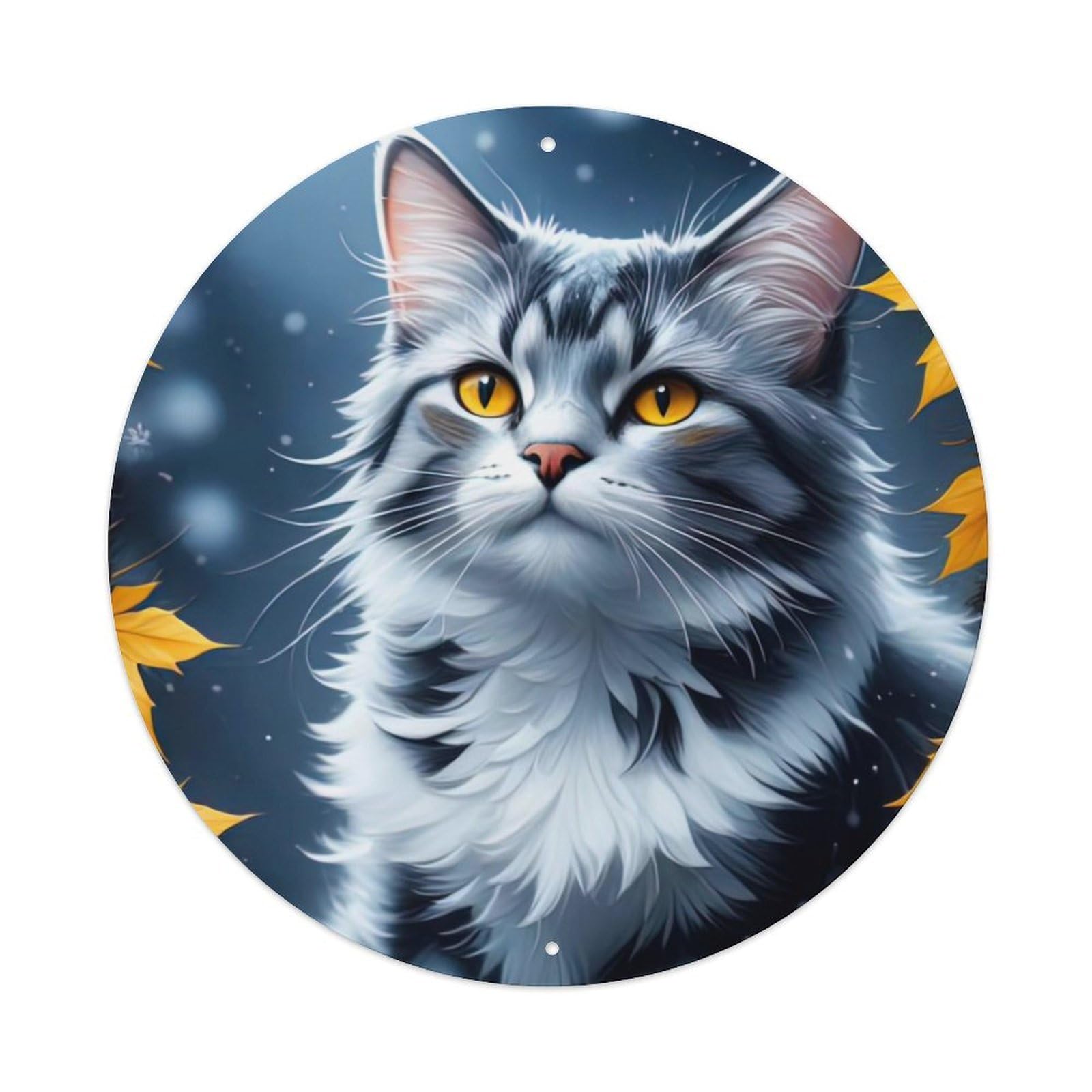 Animal Artwork Kitten Under The Moonlight Vintage Metal Tin Sign Plaque Wall Decor for Cafe, Club, Garden Round Metal Poster 8x8Inch