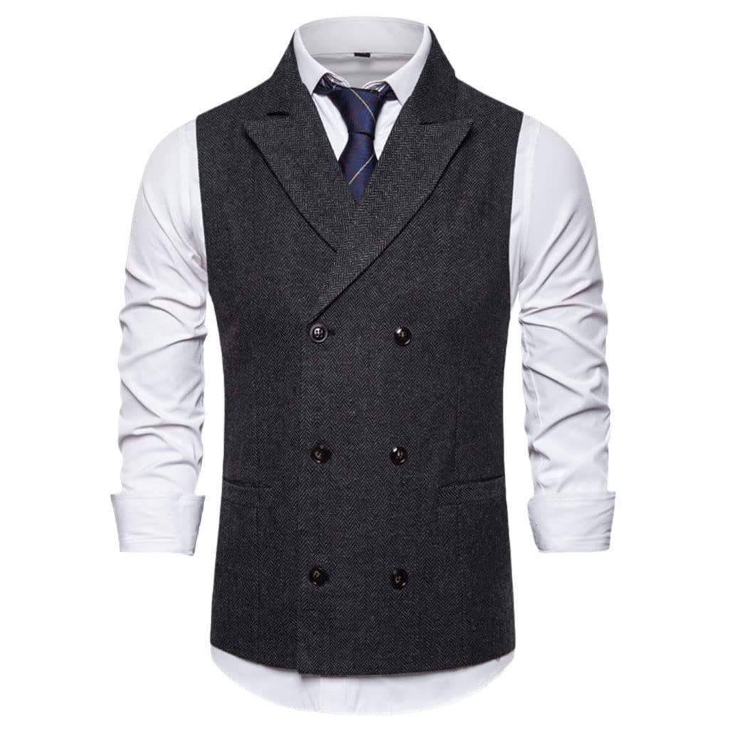 SaoBiiu Gilet da uomo a doppio petto gilet da uomo senza maniche gilet gilet vintage formale blazer gilet per matrimonio