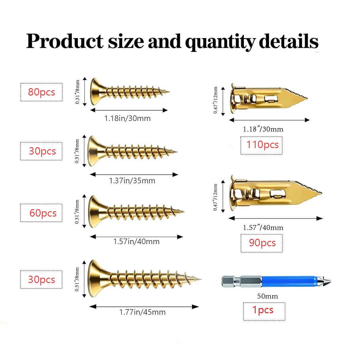 400pcs Self Drilling Drywall Anchors and Screws