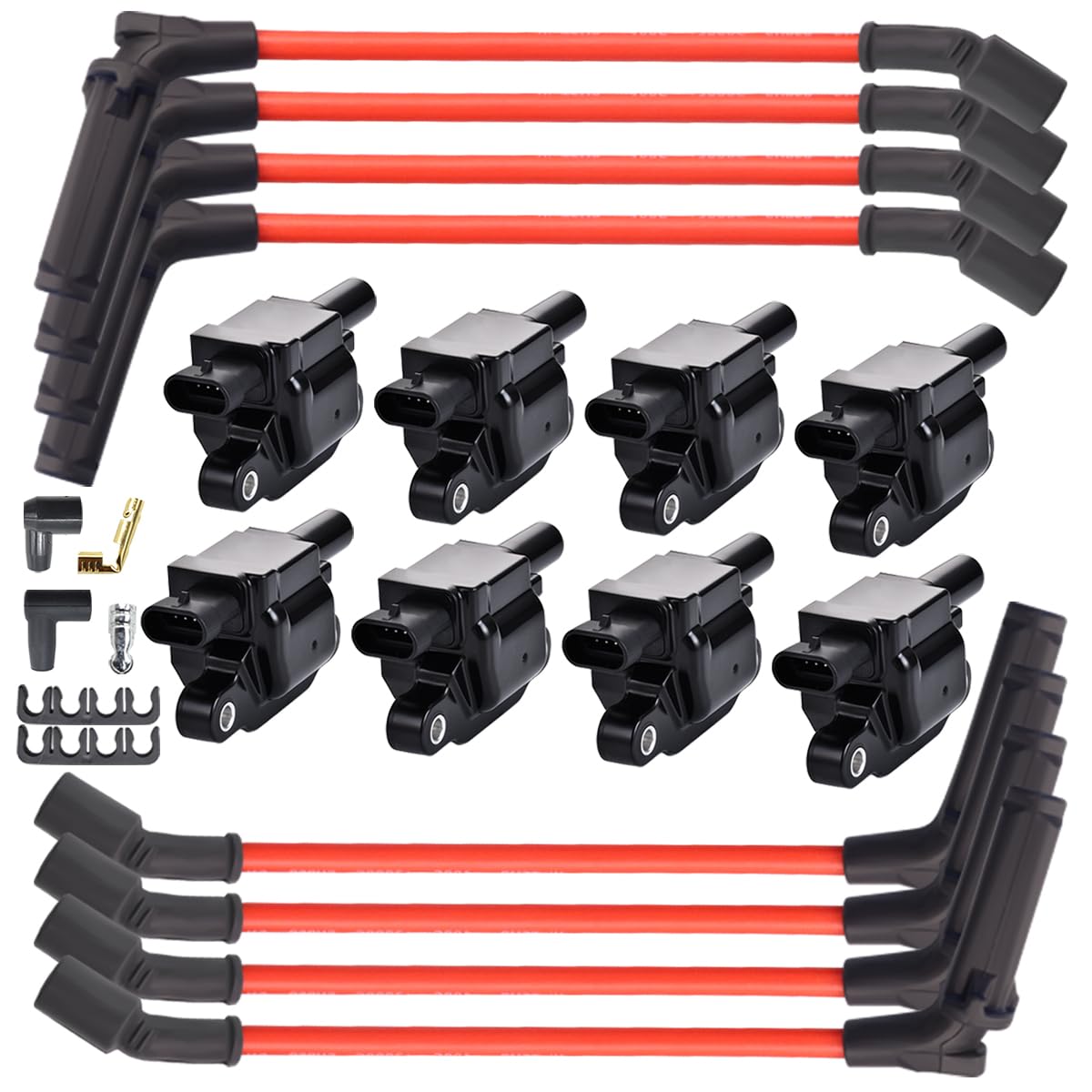MAS Set of 8 UF413 Ignition Coil Pack & 8.5mm Spark Plug Wires Compatible with Cadillac Chevy GMC Canyon Tahoe Escalade Express 1500 Savana Silverado Yukon CTS 4.8L 5.3L 6.0L 6.2L V8 D510C