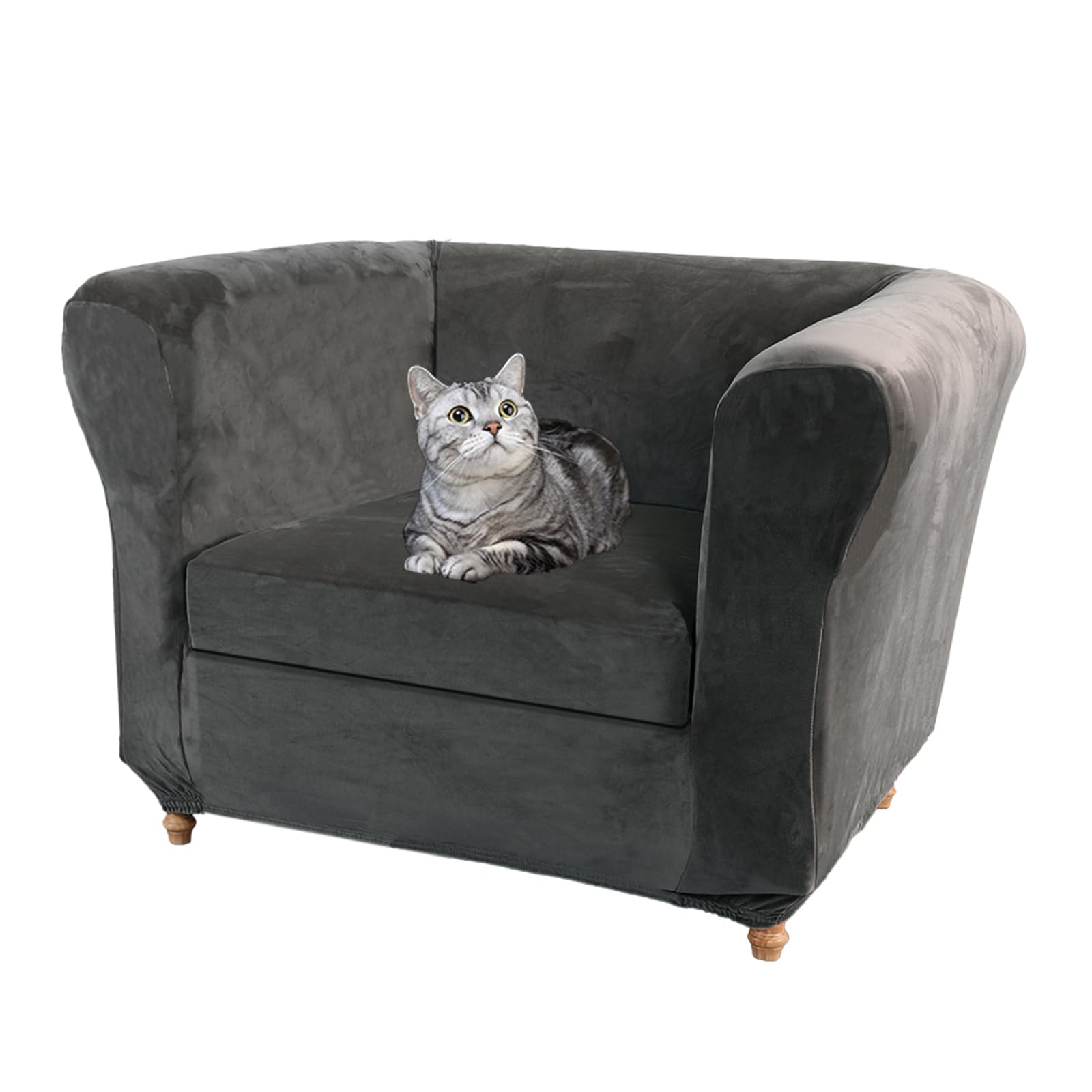 SYLC Velvet Stretch Chesterfield Sofa Cover Couch Cover with Seat Cushion Cover Furniture Protector for Curved Settee Fitted Vintage (Grey,Chair+1 Large Seat) โ image 1
