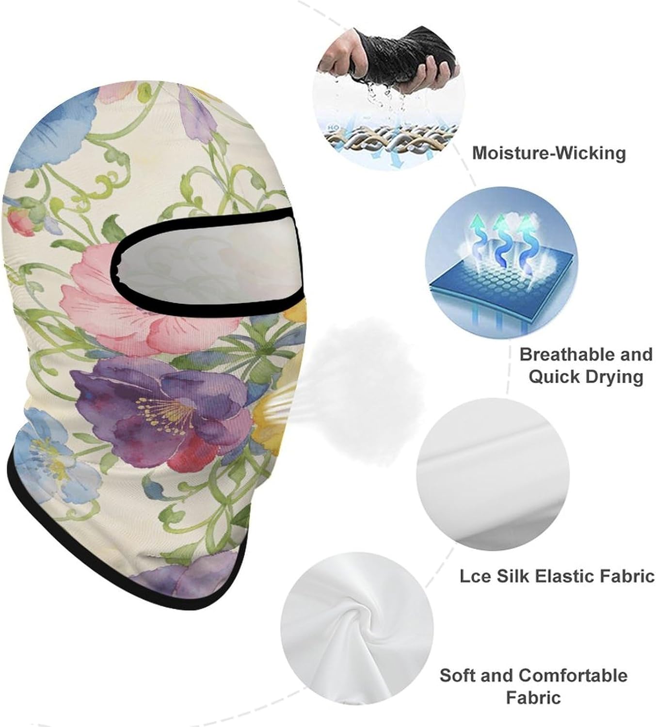 Flower Vines Weave Spring Balaclava Ski Mask, Breathable Full Face Cover Windproof Head Mask Scarf Masks Unisex Adult for Cycling Fishing Bike Bandana Compatible with Helmets