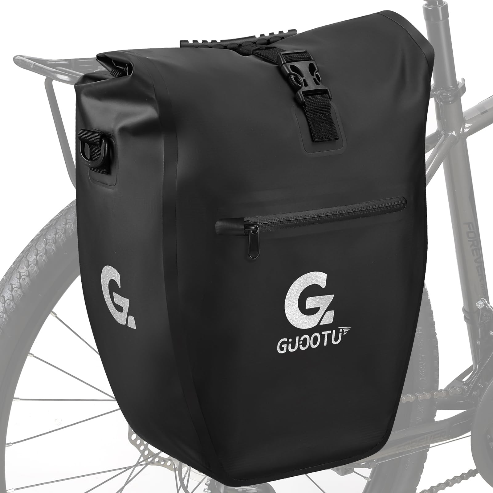 GUOOTU Lot de 2 Sacoches de vélo pour porte-bagages 64L, en toile de bâche Sacoche arrière pour porte-bagages avec réflecteurs, avec poignée de transport et bandoulière (Noir 32L, lot de 2)