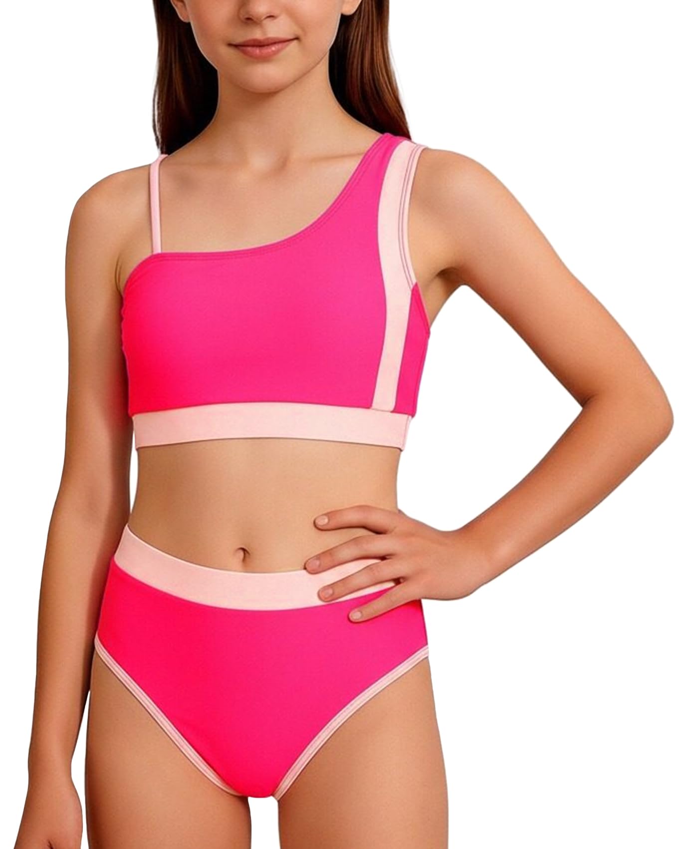 Happy Cherry - Fille Ensemble de Bikinis Maillot de Bain Sportif Filles Ado Deux Pièces Enfants Tankini d'Été Swimwear Set avec Bustier Culotte pour Natation Piscine Plage - 9-16 Ans