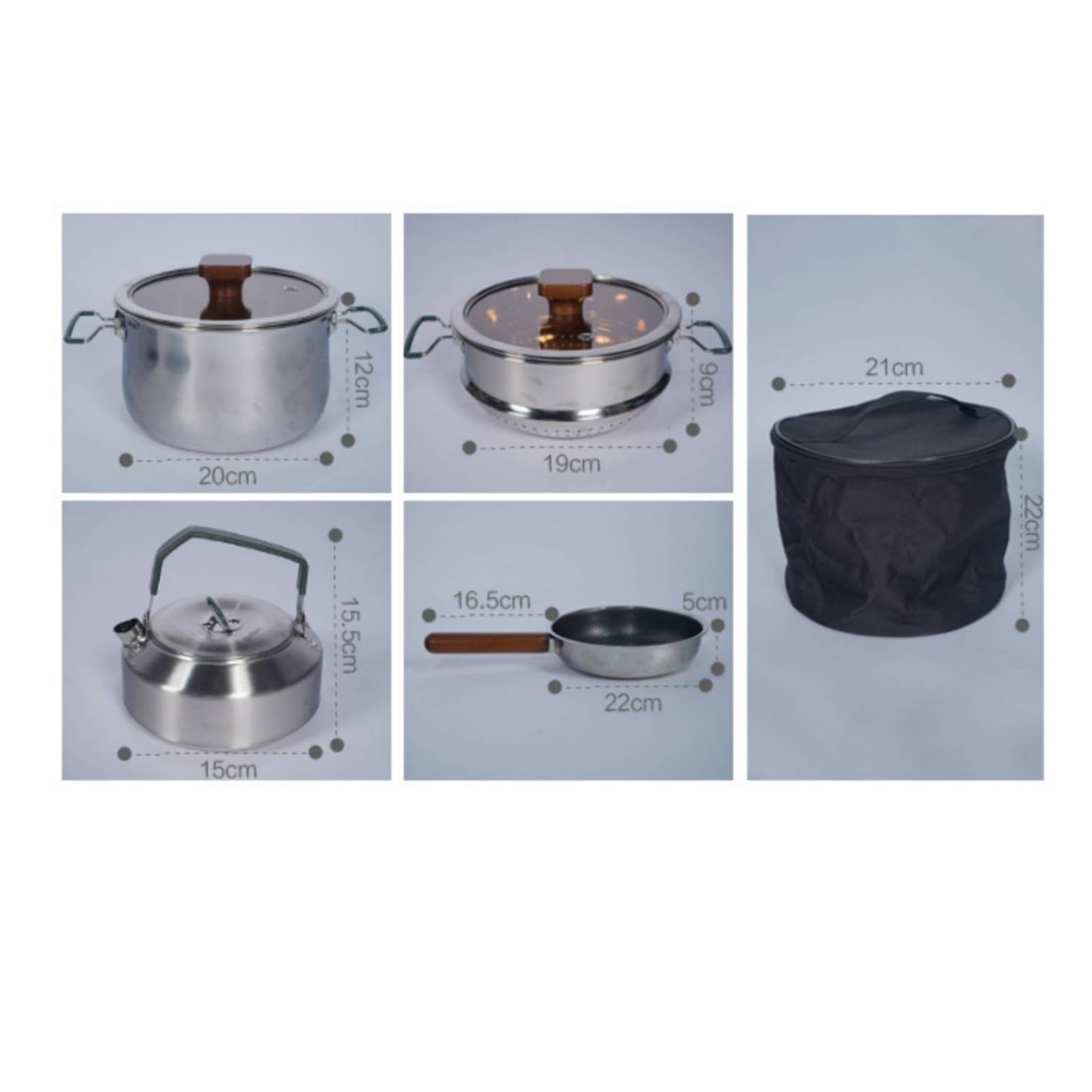 Set di Cucina da Campeggio in Acciaio Inox 304 Resistente Pentole e Padelle da Campeggio con Coperchio Set di Pentole in Acciaio Inox per Picnic