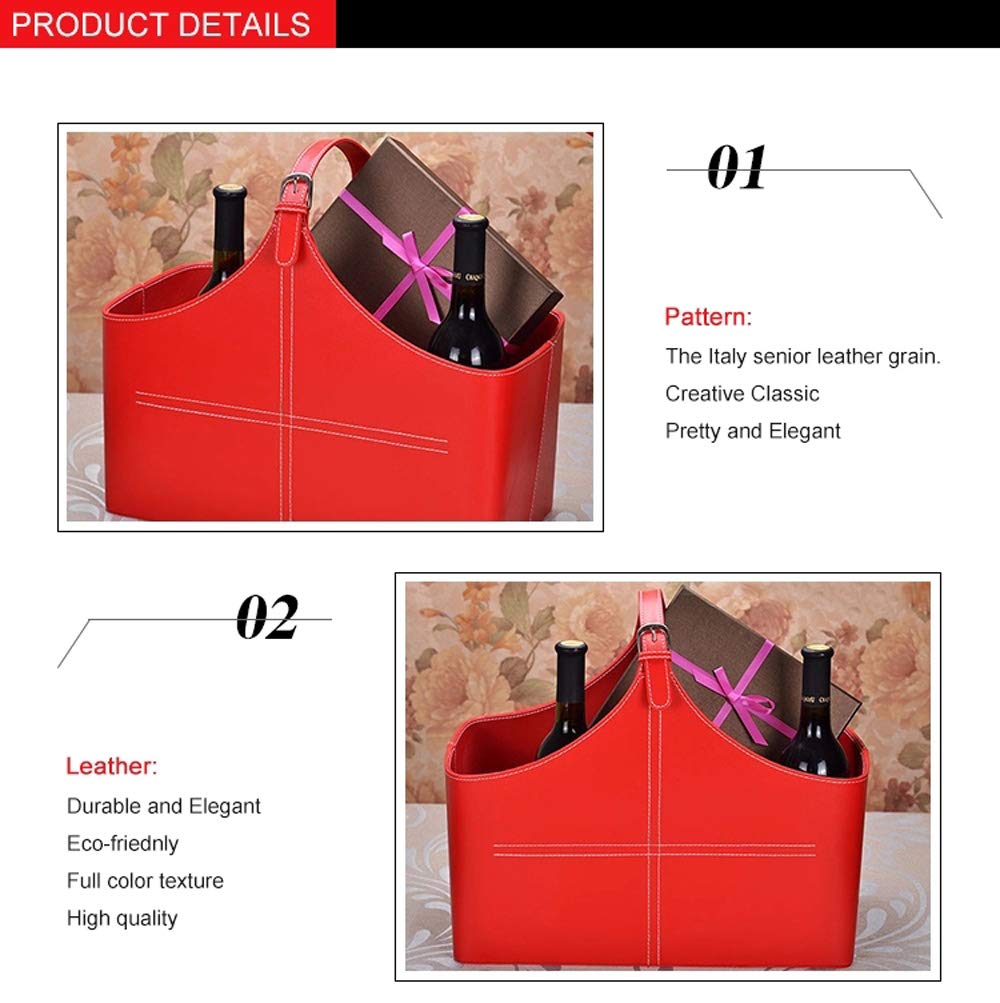 Leather Storage Basket,MDF Structure Wine Flowers Fruits Holder Rack